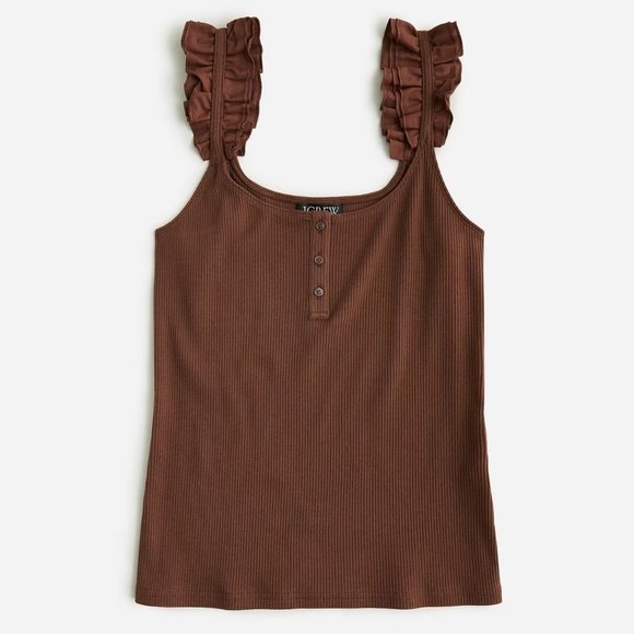 J. Crew Scrunchie Strap Henley Tank in Vintage Rib in Roasted‎ Cocoa Sz 3X - Picture 1 of 8